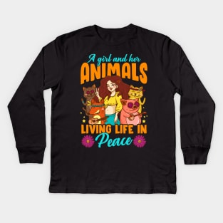 A Girl And Her Animals Living Life In Peace Kids Long Sleeve T-Shirt